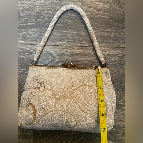 50’s Vintage Jorelli Bridal White Floral Pattern Beaded Purse Made in Belgium - Picture 9 of 14